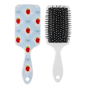 Cute cartoon strawberry print paddle hairbrush for scalp massage and smooth detangling