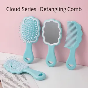 Cute Cloud Shape Hair Brush Handheld Mirror Set For Kids Girls Mini ABS Massage Airbag Comb Portable Styling Tools