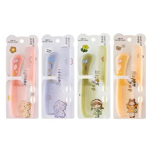 Cute cartoon print hair comb set for kids, portable mini hairbrush and fine-tooth tail comb