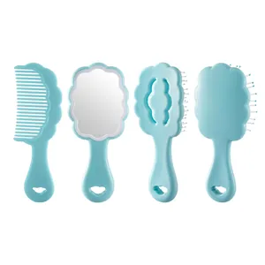 Cute 4-piece light blue cloud-shaped hair comb and hand mirror set for kids and toddlers