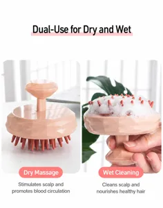 Detail der rosa Silikon Kopfmassagebürste mit Diamantgriff für Nass- und Trockengebrauch.