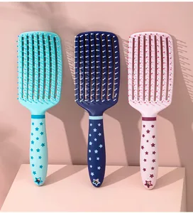 Vented scalp massage hairbrushes with star pattern handles in three pastel colors