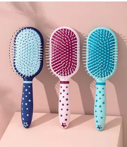 Three colorful star pattern cushion hair brushes for scalp massage and care
