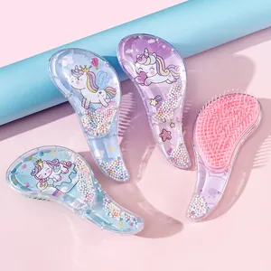 Cartoon Unicorn Detangling Hair Brush Portable Hair Comb With Shaking Beads For Girls Kids Cute Travel Styling Tool