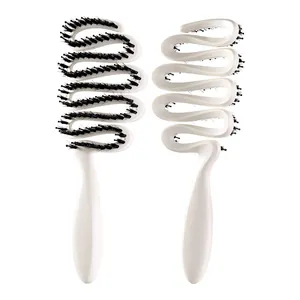 Ergonomic boar bristle hair brush with hollow ribbon design for detangling and styling