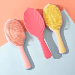 Cepillo de Pelo para Masaje del Cuero Cabelludo con Forma de Hoja Peine Desenredante de PP para Cabello Liso Diseño Ergonómico para Mujer