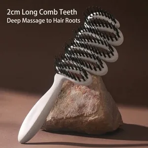 Unique ribbon-shaped boar bristle hairbrush for scalp massage and detangling hair