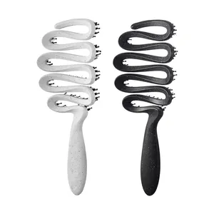 Professional S-shaped detangling hairbrush with sandblasted speckled finish, 2 pieces.