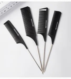 Detailed view of professional carbon antistatic tail combs for hair salon styling