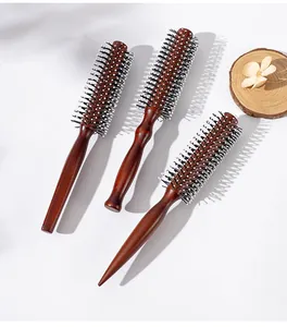 Professional wooden round hair brushes with nylon bristles for salon styling and curling