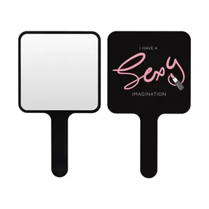 Professional minimalist portable square hand mirror with ABS frame and 'Sexy' print design