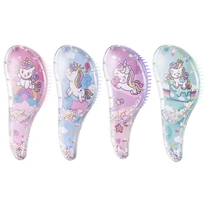 Set of 4 cute cartoon unicorn detangling hairbrushes for girls, portable travel size