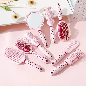 Star Print Handle Hairbrush Set Scalp Massage Air Cushion Brush Styling Skeleton Comb Detangling Tool Handheld Mirror For Women