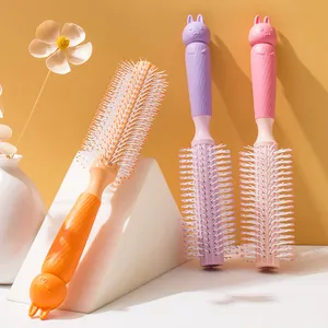 Süße Cartoon Tier Rundbürste Kopfhautmassage Rollkamm Zum Styling Und Locken Damen Mädchen Haarbürsten Werkzeug