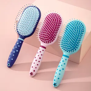Three colorful star print massage air cushion hairbrushes for scalp care and grooming