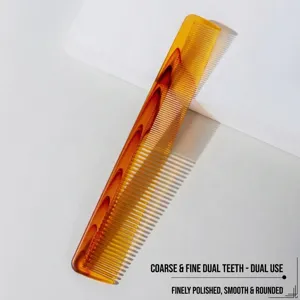 Amber-colored plastic fine-tooth comb for hair styling and smoothing