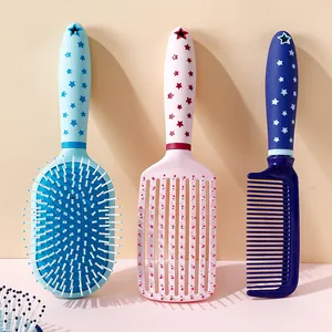 Professional hairbrush set with star pattern handles including paddle and vent brushes