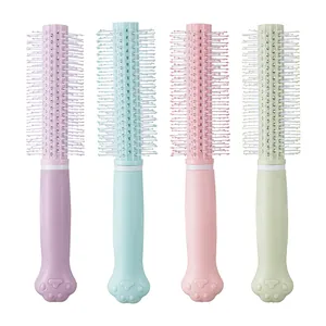Set of four pastel round hairbrushes featuring unique and cute cat paw shaped handles