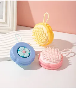 Tres cepillos de silicona para masaje del cuero cabelludo con diseño floral y lazo