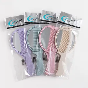 Nordico Set Specchio a Mano e Pettine Portatile Manico a Forma di Cuore Mini Specchio per Trucco in Plastica per Bambini Ragazze Quotidiano Set