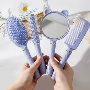 Set per capelli lavanda da 4 pezzi con spazzola piatta e specchio a forma di orso