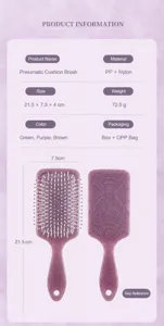 Detailed view of purple totem printed air cushion comb with size measurements