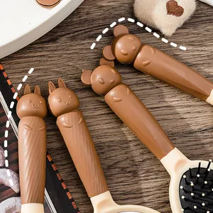 Cute cartoon animal hairbrush set in chocolate brown 4-piece collection