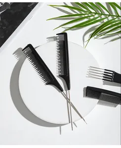 Professional black rat tail hair comb with stainless steel pin for styling and parting
