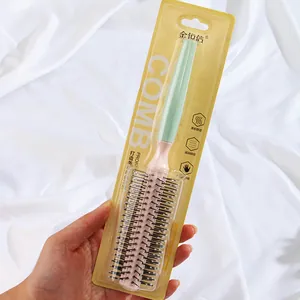 Professional macaron styling round hair brush with soft bristles and ergonomic handle