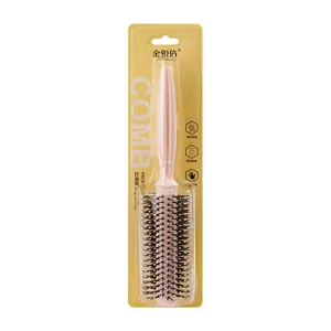 Professional macaron style pink round hairbrush for hairstyling and easy detangling