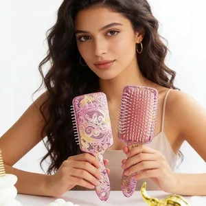 Floral patterned glittery square paddle hairbrush for scalp massage and hair styling