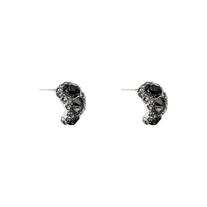 Elegant 925 silver stud earrings featuring black and clear sparkling zirconia stones