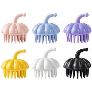 Set de 6 cepillos para masaje del cuero cabelludo con forma de calabaza y cerdas de silicona