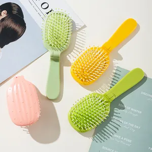 Portable cactus shaped folding air cushion massage hairbrush in pastel macaron colors