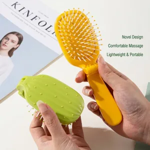 Portable cactus-shaped folding air cushion massage hairbrush for travel