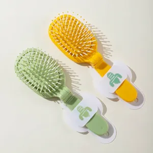 Portable cactus design folding air cushion massage hair brush in yellow and green colors
