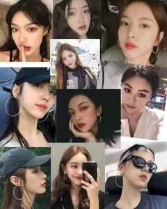 Lifestyle collage showing various models wearing large minimalist gold and silver hoop earrings