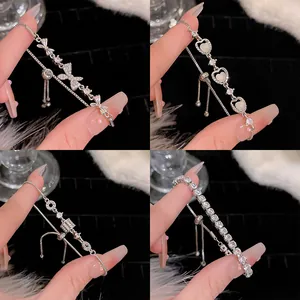 Exquisite silver zircon bracelets with adjustable pull closure in four unique styles.