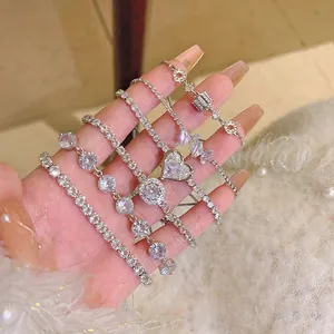 Ins Style Silver Zirconia Bracelet For Women Light Luxury Niche Adjustable Slider Bracelet Exquisite Full Zirconia Jewelry