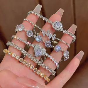Luxury silver cubic zirconia bracelets with heart and butterfly charms for women