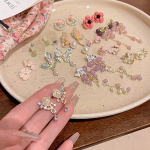 Elegant assorted floral and butterfly drop earrings with S925 silver needles for women