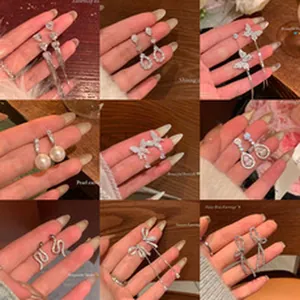 Korean style zircon butterfly and bow tassel earrings collection in multiple designs