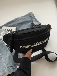 Fashion Canvas Chest Bag For Men Women Embroidered Letter Waist Bag Adjustable Strap Casual Travel Crossbody Fanny Pack