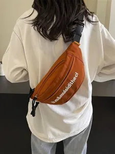 Stylish brown embroidered chest bag for men and women, minimalist sports crossbody waist bag