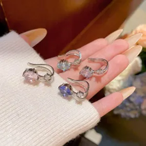 Luxurious Shiny Zirconia Ear Clip Earrings For Women No Pierced Earring 925 Sterling Silver Post Copper Inlaid Korean Style Ear Cartilage Clip Fashion Jewelry