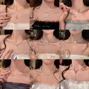 Luxury double-layer vintage pearl and crystal necklaces collection for elegant women