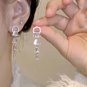 Elegant S925 silver needle dangling tassel earrings with sparkling rhinestone crystals