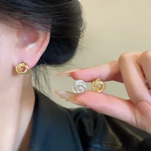 Korean Style Twisted Metal Knot Stud Earrings For Women Minimalist Geometric Gold Silver Plated Ear Buckle Jewelry Gift