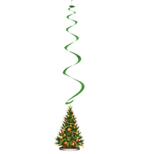 Detail view of festive Christmas tree spiral hanging decoration for holiday party ceiling decor