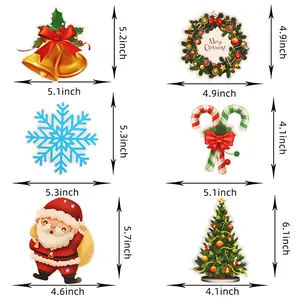 Dimensions of various Christmas hanging decorations including Santa and Christmas tree